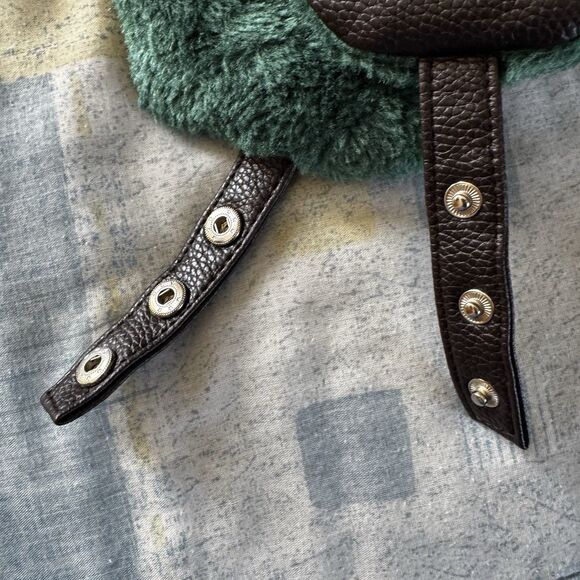 Dark Brown Faux Green Fur Trapper Faux Leather Cosplay Props Winter Hat - Picture 7 of 15